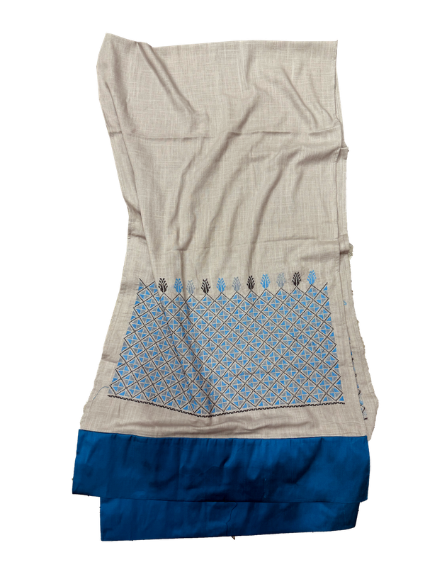 The Embroidered Scarf in Light Grey With Thai Silk Trim