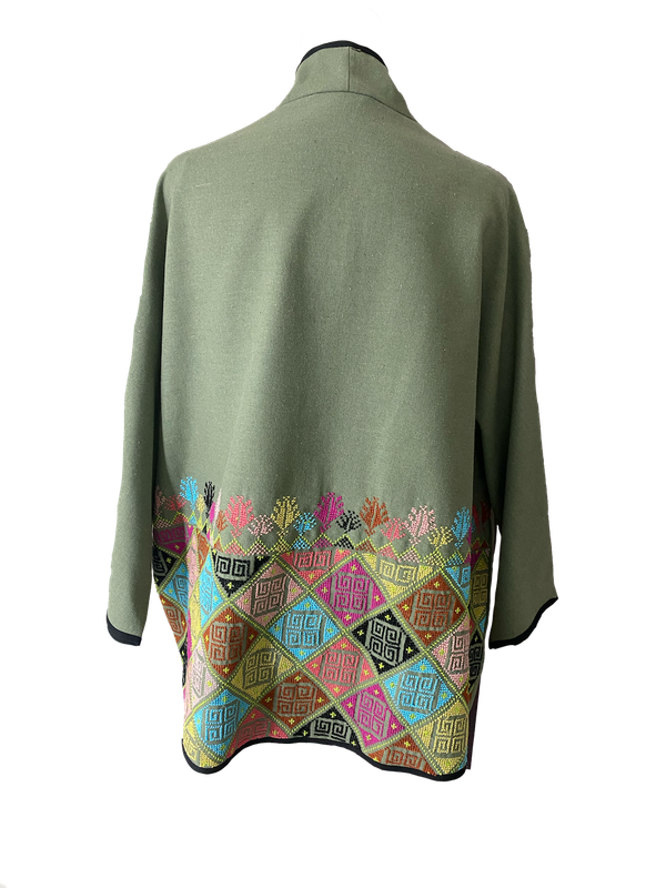 The Embroidered Round Jacket in Green