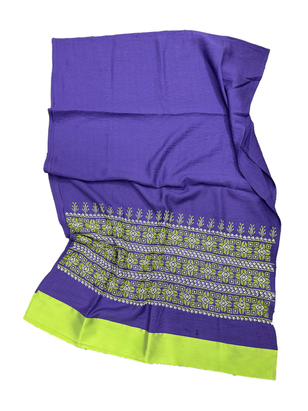 The Embroidered Scarf in Purple With Thai Silk Trim