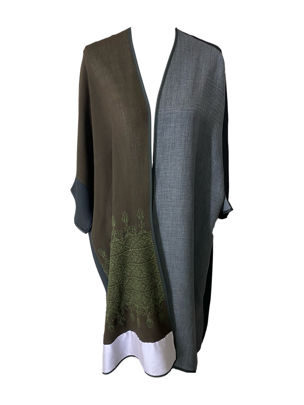 Abaya with Hand Embroidery in Grey, Lavender and Brown