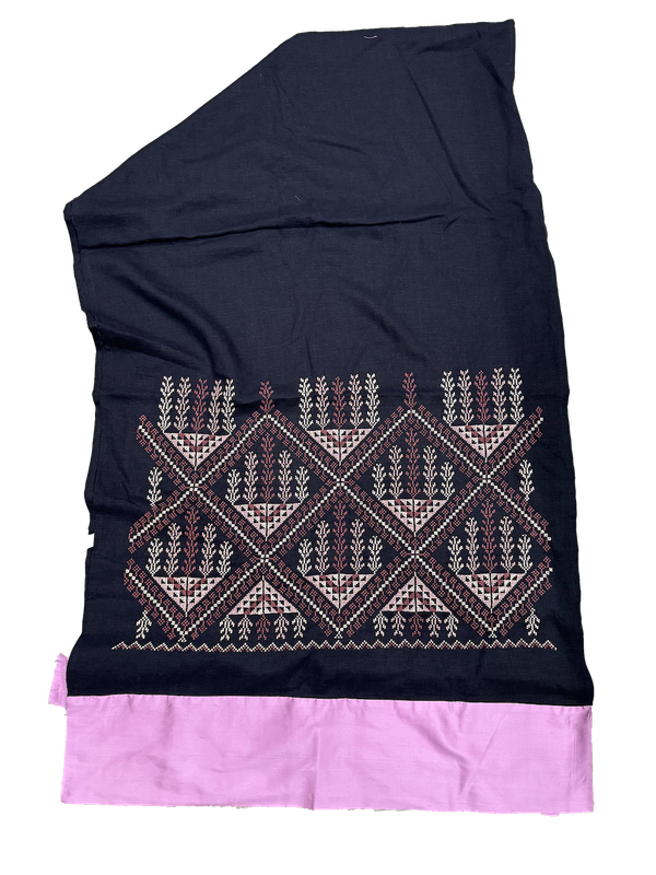 The Embroidered Scarf in Navy Blue With Thai Silk Trim