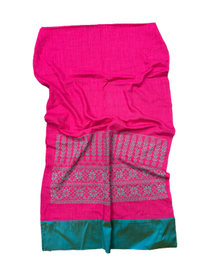 The Embroidered Scarf in Pink With Thai Silk Trim