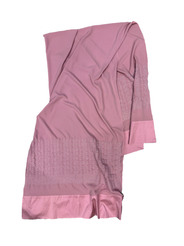 The Wide Embroidered Scarf with Thai Silk Trim in Pink