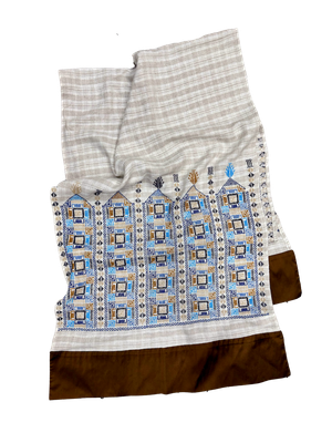 The Extra Wide Embroidered Linen Scarf With Thai Silk