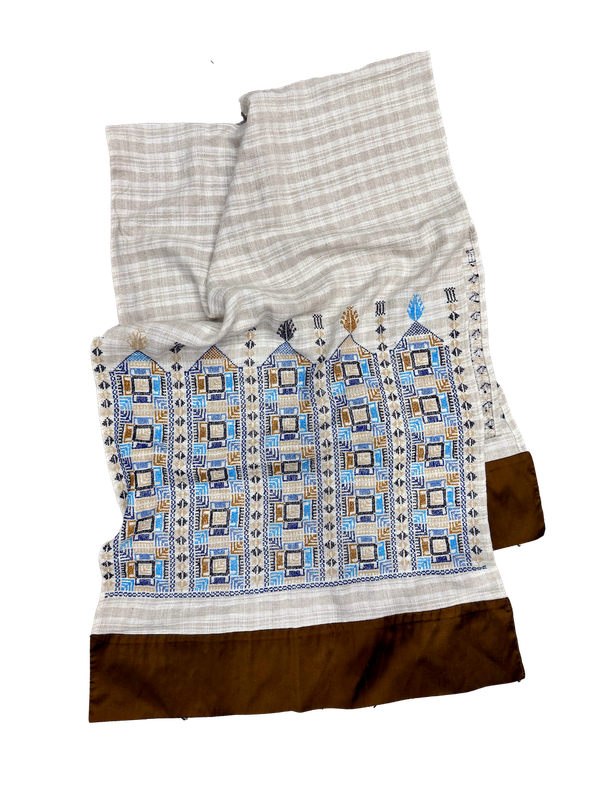 The Extra Wide Embroidered Linen Scarf With Thai Silk