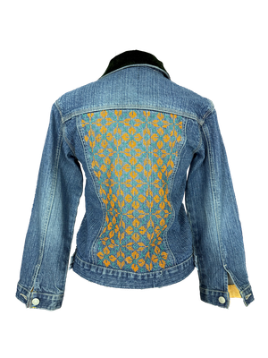 The Embroidered Denim Jacket in Orange and Green