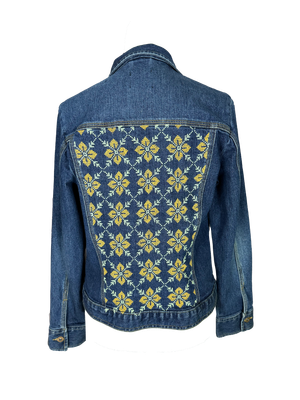 The Heavily Embroidered Denim Jacket in Yellow with Floral Embroidery