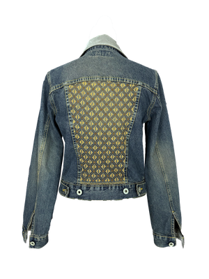 The Embroidered Denim Jacket in Brown With Raw Silk
