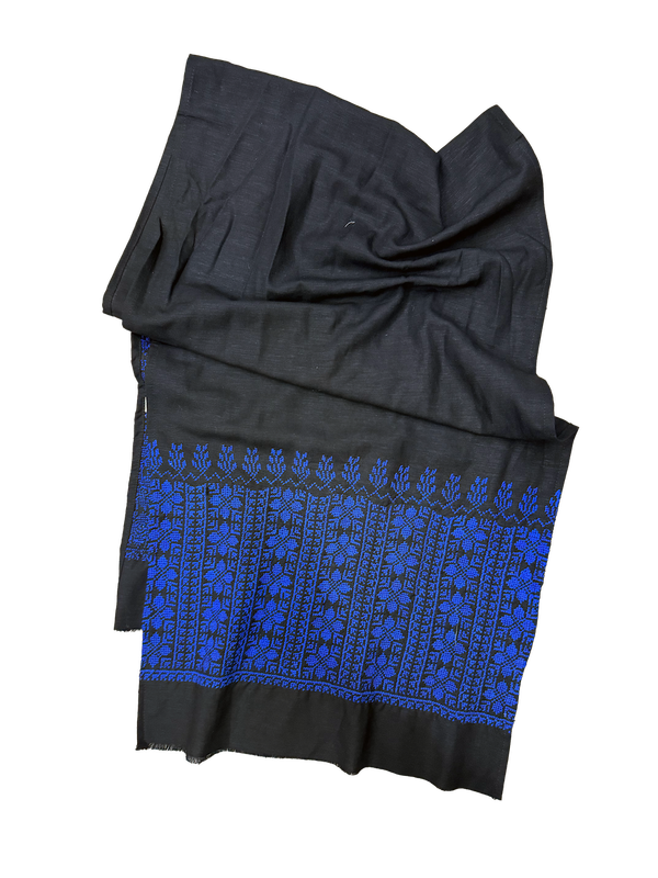 The Medium Sized Embroidered Scarf in Black