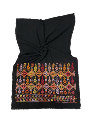 The Wide Embroidered Scarf in Black