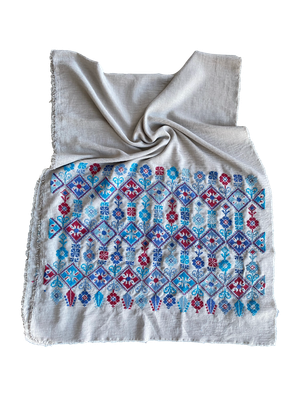 The Embroidered Scarf in Light Grey