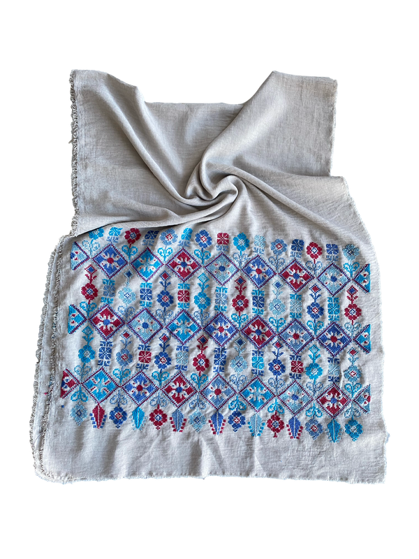 The Embroidered Scarf in Light Grey