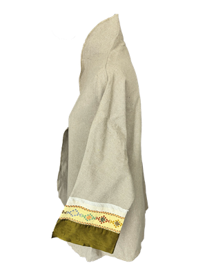 The Round Jacket in Beige Egyptian Cotton With Hand Embroidered Cuffs