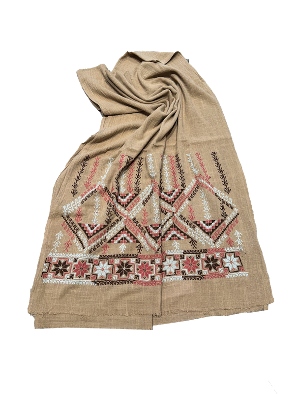 The Embroidered Scarf in Beige