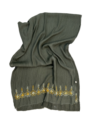 The Lightly Embroidered Scarf in Olive Green
