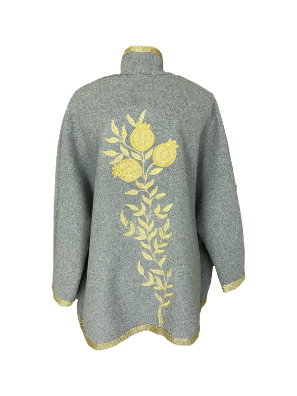 The Round Jacket With Aghabani Embroidery in Grey with Gold Pomegranates