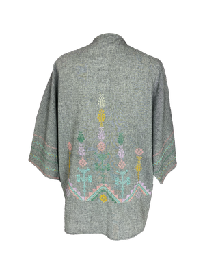 The Short Sleeve Linen Jacket With Light Hand Embroidery in Grey with Pastels