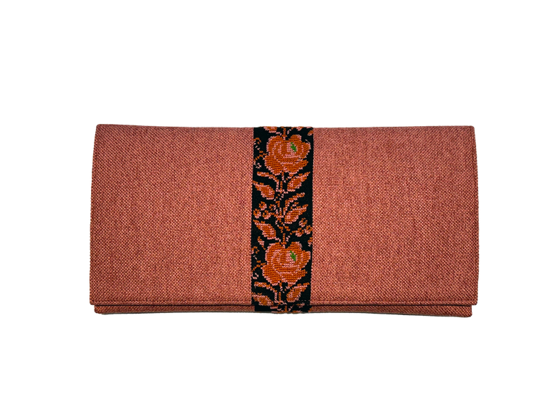 The Hand Embroidered Clutch Bag in Coral