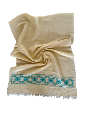 The Embroidered Egyptian Cotton Scarf in Yellow