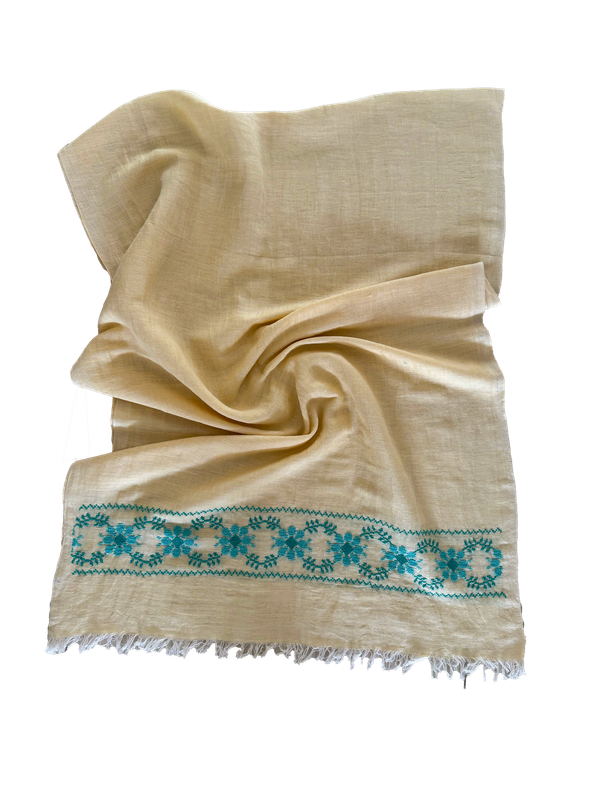 The Embroidered Egyptian Cotton Scarf in Yellow