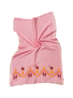 The Embroidered Egyptian Cotton Scarf in Pink