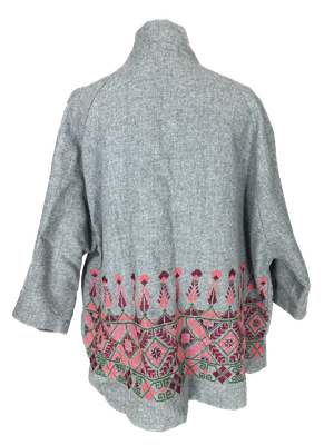 The Embroidered Round Jacket in Light Grey