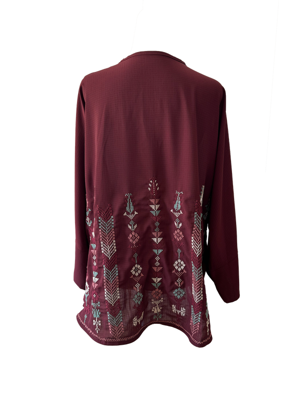 The Oversized Kimono Cut Jacket With Light Embroidery in Burgundy G