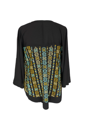 The Kimono Cut Jacket in Black with Vertical Hand Embroidery