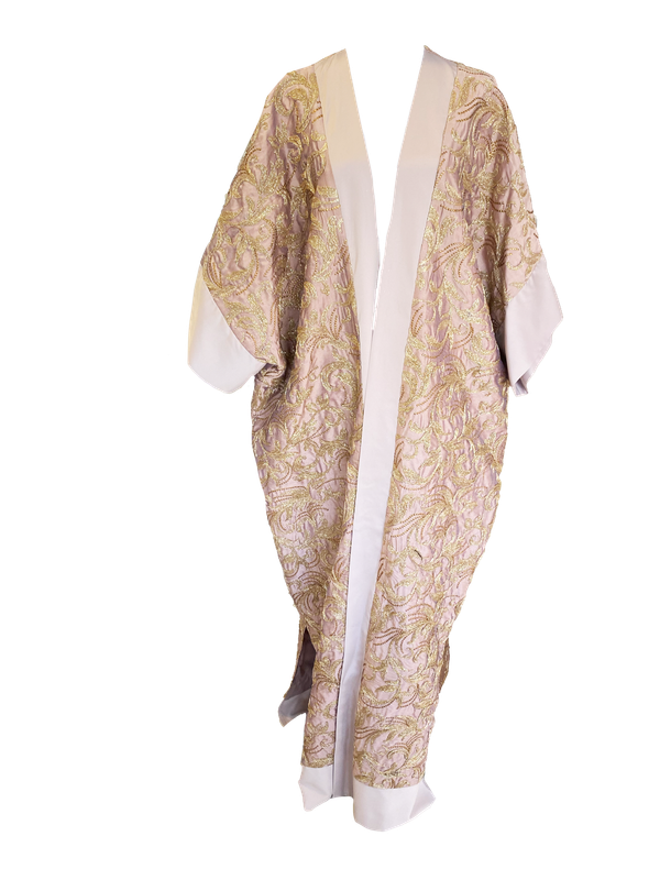 Pink Metallic Abaya With Pink Silk Trim