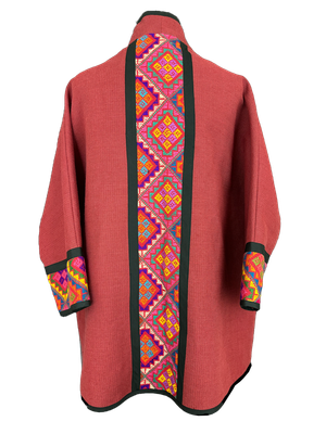 The Round Jacket With Heavy Embroidery in Brick Red