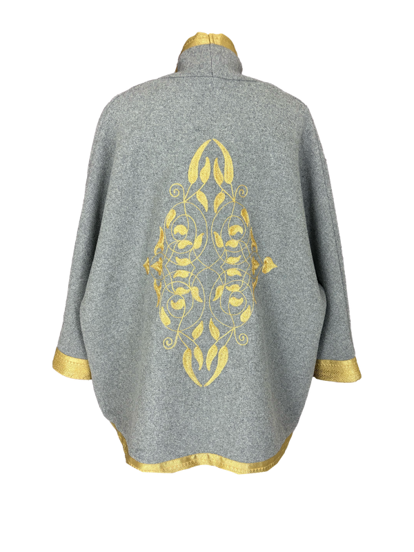 The Round Jacket With Aghabani Embroidery in Grey and Gold on the Back