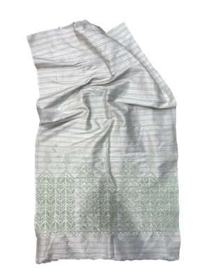 The Embroidered Scarf in White Striped Thai Silk