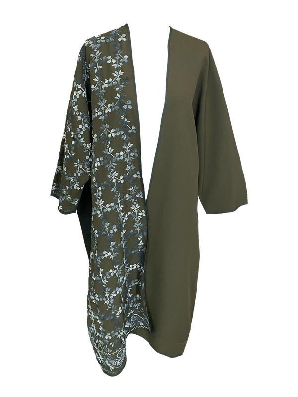 The Abaya With Heavy Hand Embroidery in Brown and Navy Blue