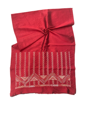 The Embroidered Double Width Thai Silk Scarf in Red