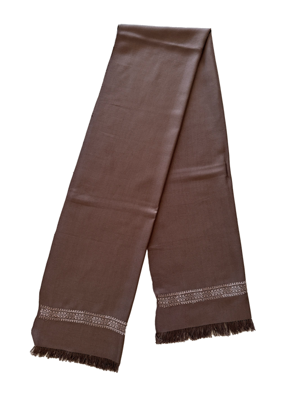 The Men's Scarf in Brown with Embroidery on Both Sides