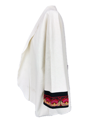 The Round Jacket in White Egyptian Cotton With Machine Embroidered Cuffs