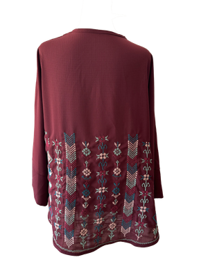 The Oversized Kimono Cut Jacket With Light Embroidery in Burgundy E