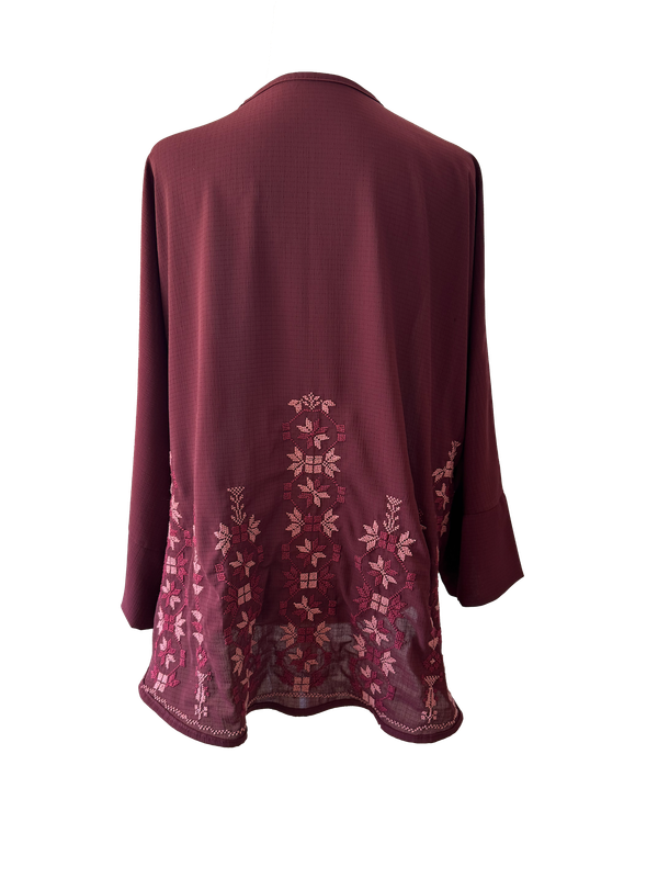 The Oversized Kimono Cut Jacket With Light Embroidery in Burgundy A