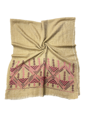 The Embroidered Scarf in Beige Wool