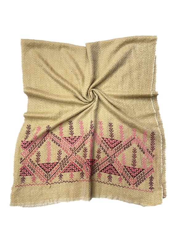 The Embroidered Scarf in Beige Wool