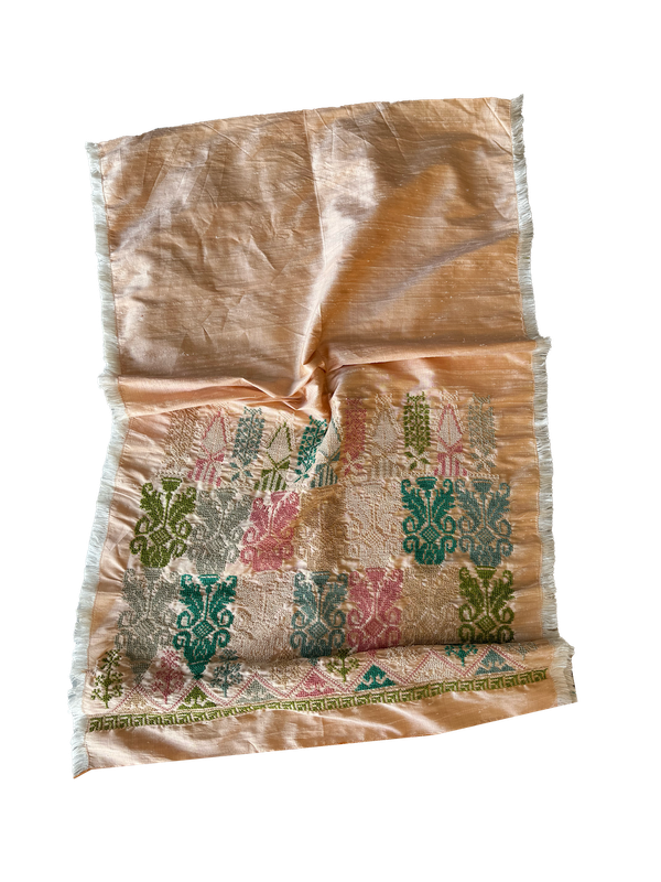 The Embroidered Silk Scarf in Orange Thai Silk