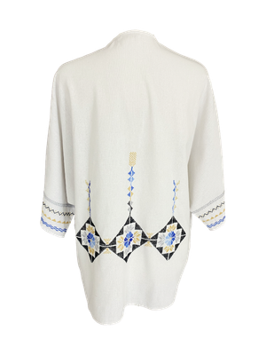 The Short Sleeve Linen Jacket With Hand Embroidery in White
