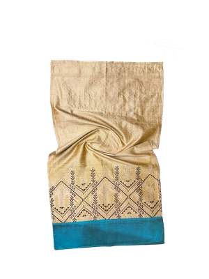 The Embroidered Scarf in Beige Thai Silk