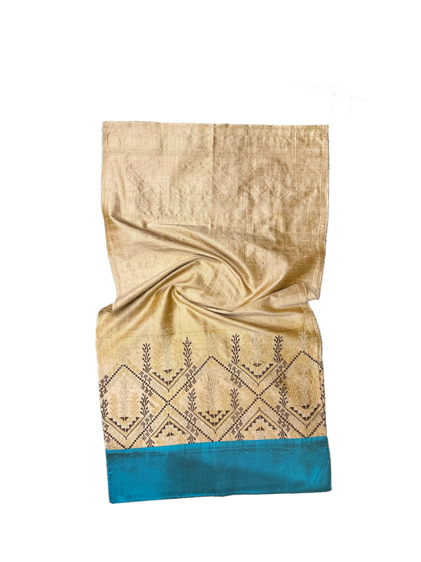 The Embroidered Scarf in Beige Thai Silk