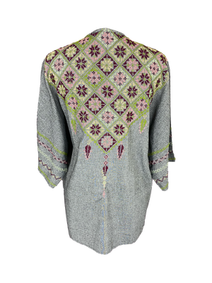 The Short Sleeve Linen Jacket With Hand Embroidery in Grey and Green