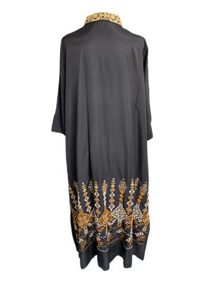 Black Dress With Gold Trim and Hand Embroidery on the Back