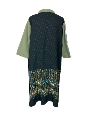Olive Green Dress With Yellow Hand Embroidery on the Back