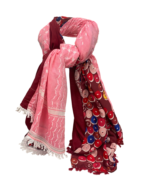 Hatta and Two Fabric Scarf in Light Pink and Burgundy