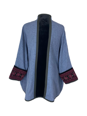 The Round Jacket With Velvet in Blue