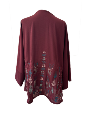 The Oversized Kimono Cut Jacket With Light Embroidery in Burgundy C
